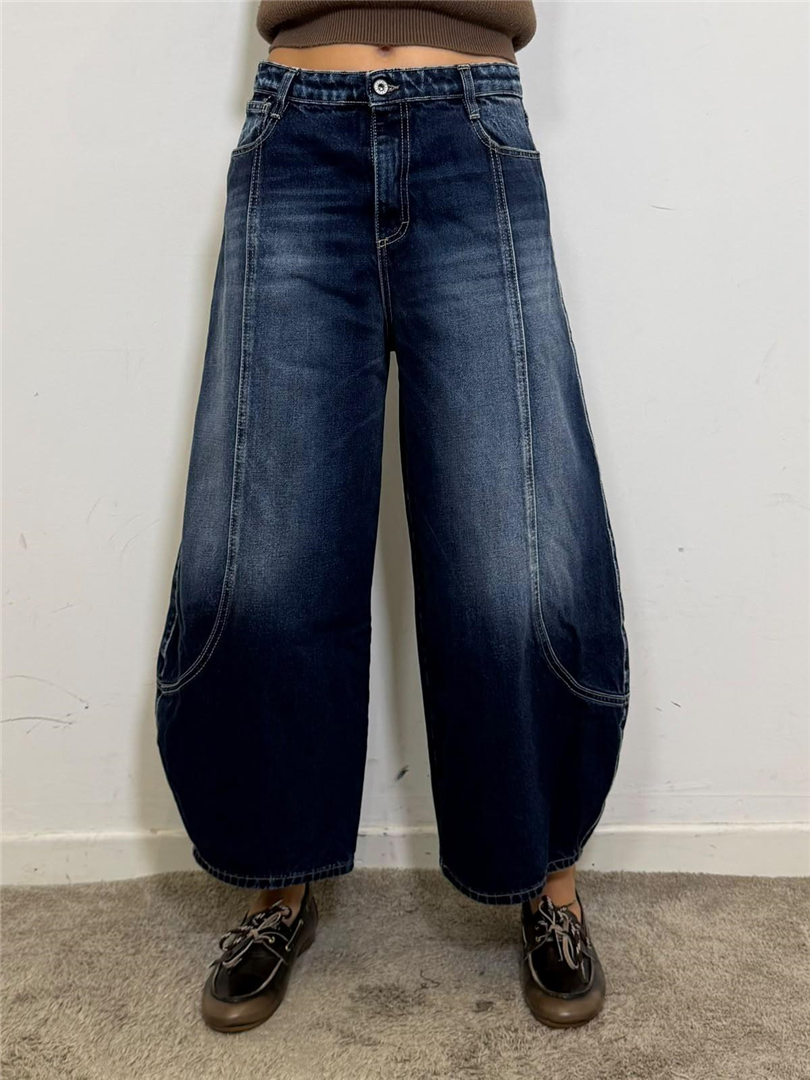 Jeans Ballon Fit Con Cuciture Arrotondate - Please cod. P3TEEJUERT  color:blu denim