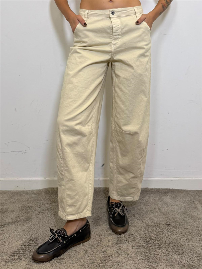 Pantaloni Ampi Vita Alta Con Tasche - Please cod. P2YDCFACCC  color:almond milk
