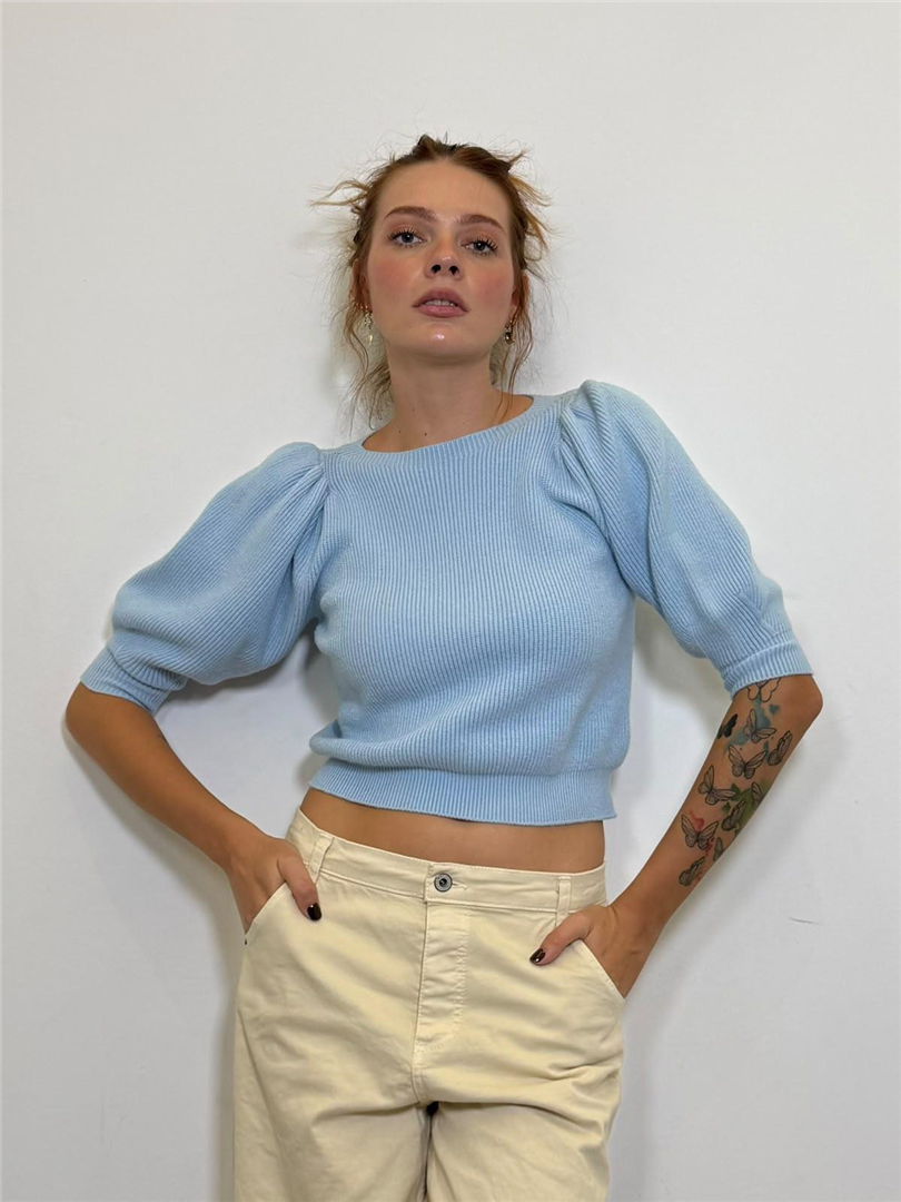 Pull Manica ¾ A Palloncino - Please cod. M6389I1570  color:cielo