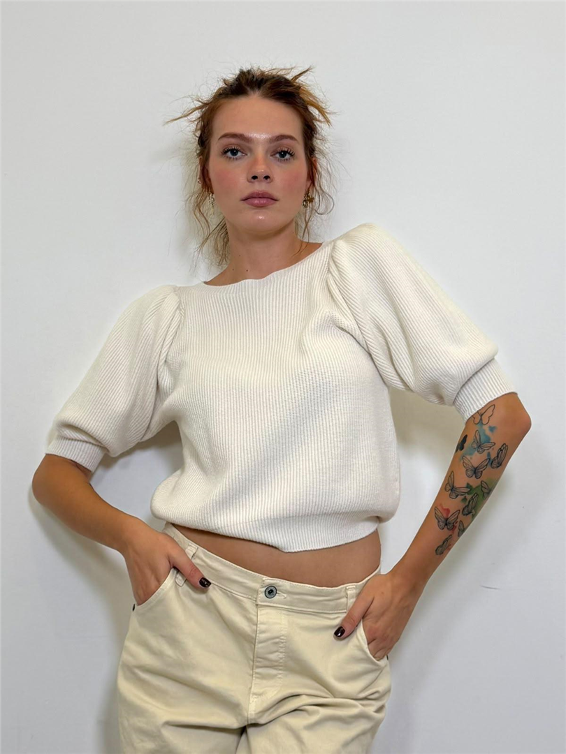 Pull Manica ¾ A Palloncino - Please cod. M6389I1570  color:crema