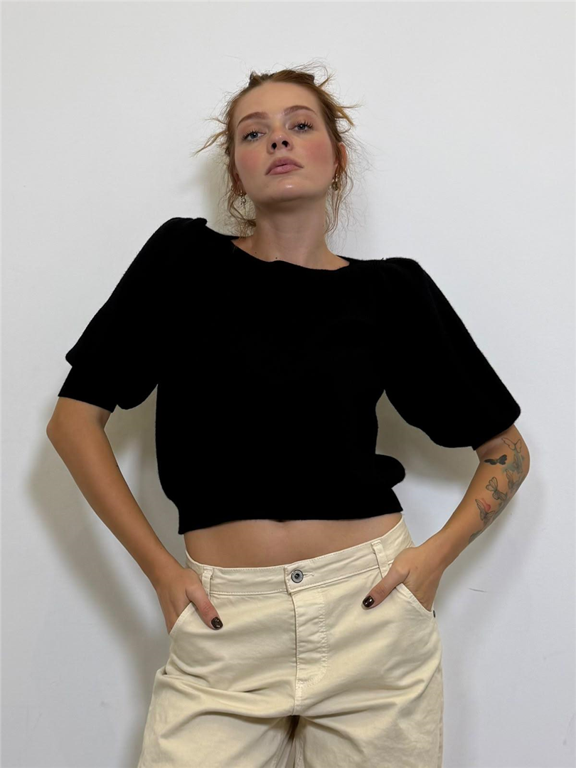 Pull Manica ¾ A Palloncino - Please cod. M6389I1570  color:nero