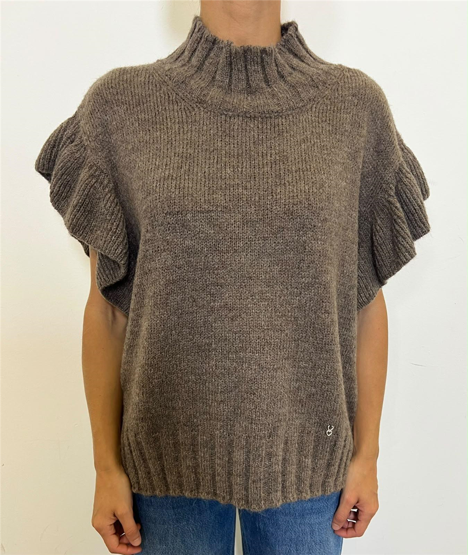 Maglione Smanicato Con Maniche Volant - Please cod. M49779232  color:fango