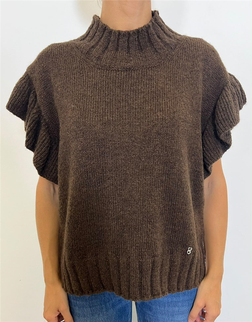 Maglione Smanicato Con Maniche Volant - Please cod. M49779232  color:moro