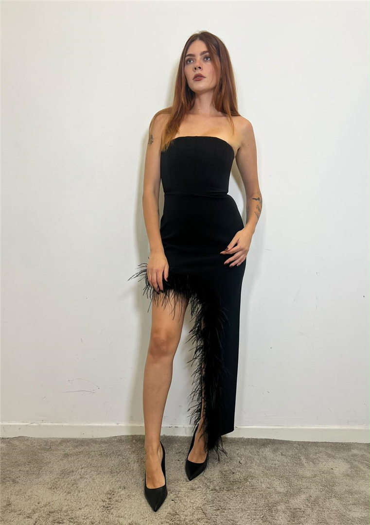 Swan Dress Abito Asimmetrico Con Piume Sul Fondo - Silence Limited cod. AB4268PLU  color:black