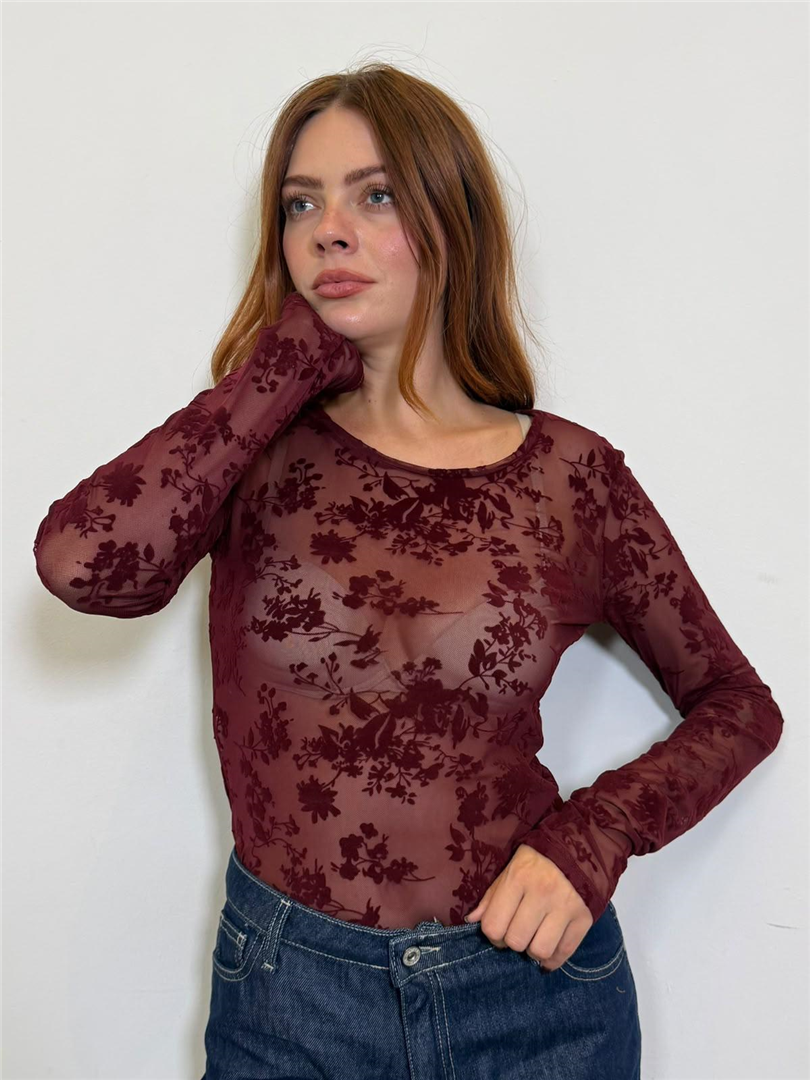 Blusa Girocollo In Ciniglia Stampa Floreale - Imperial cod. TAD9MDJ  color:bordeaux