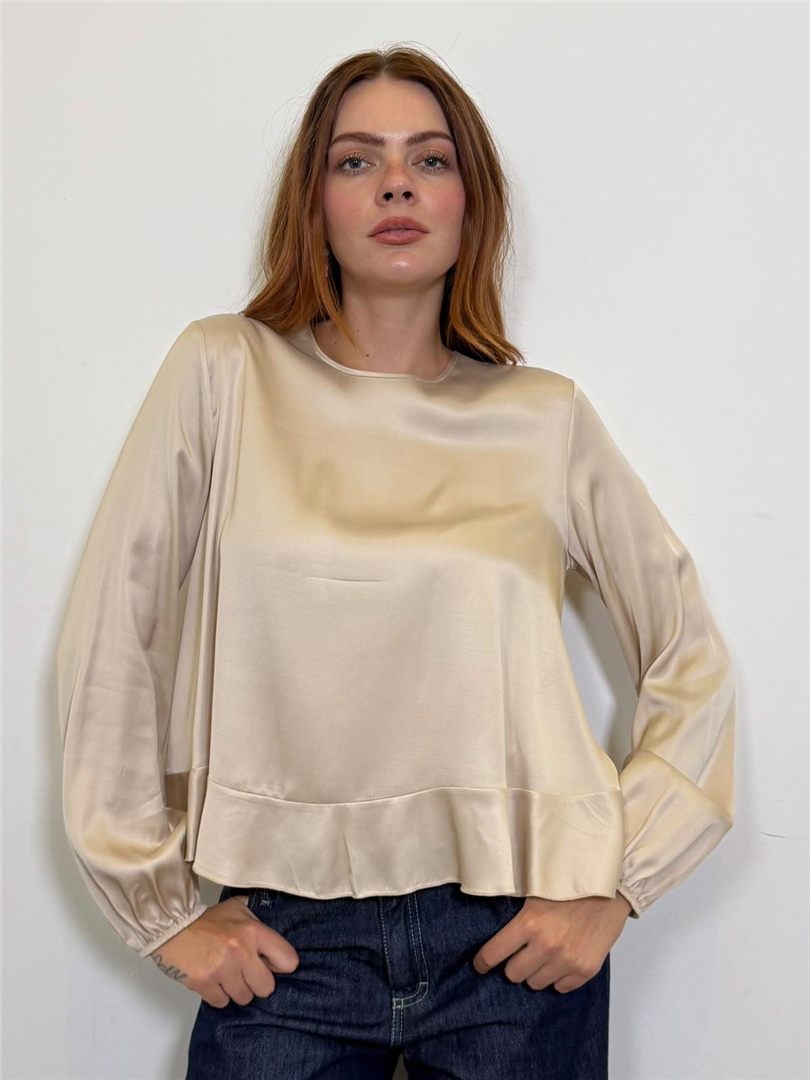 Blusa Con Polsini Elasticizzati Con Balza - Please cod. C1KIDAN000  color:beige chiaro