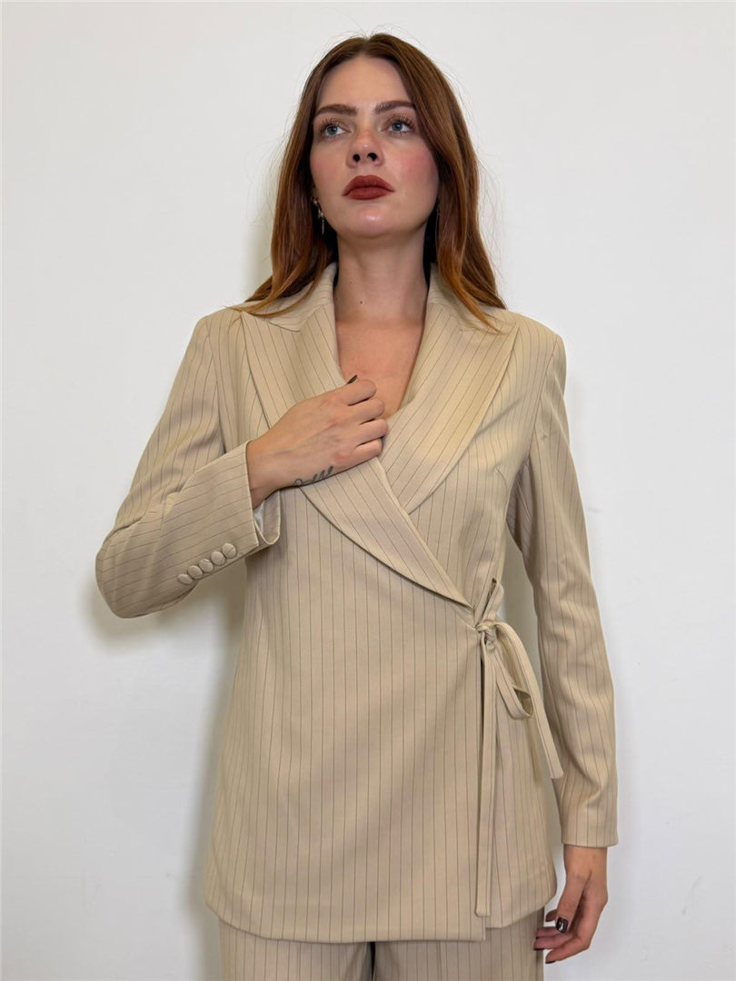 Janet Blazer Blazer Gessato Con Fiocco Laterale - Silence Limited cod. GI569R  color:sand