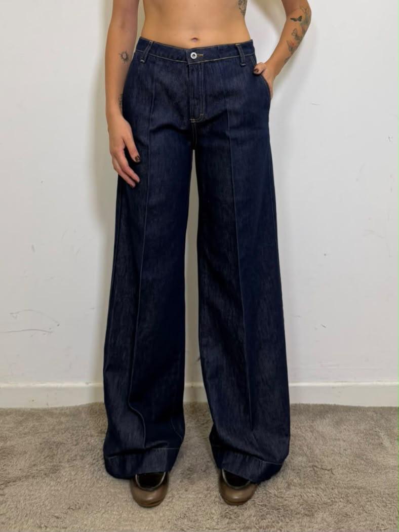 Jeans Gamba Ampia Con Cuciture A Contrasto - Please cod. P3OICQZC51  color:blu denim