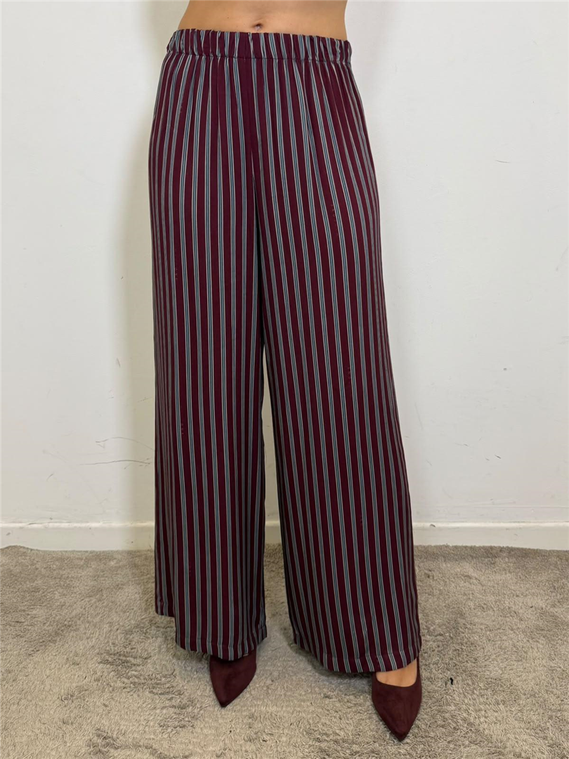 Pantalone Palazzo A Righe Con Elastico In Vita - Haveone cod. PVS_R237  color:riga 6 bordeaux