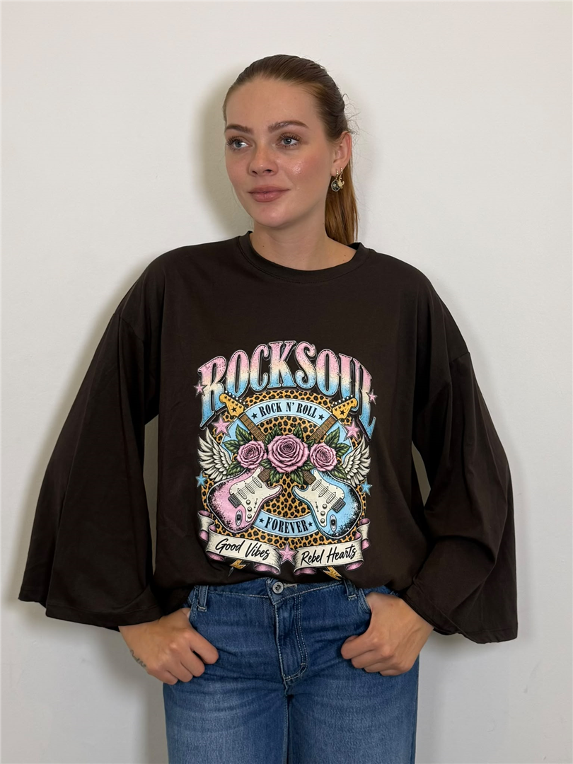 Tshirt Con Stampa Manica Ampia - Vicolo cod. RAC0261  color:fondente