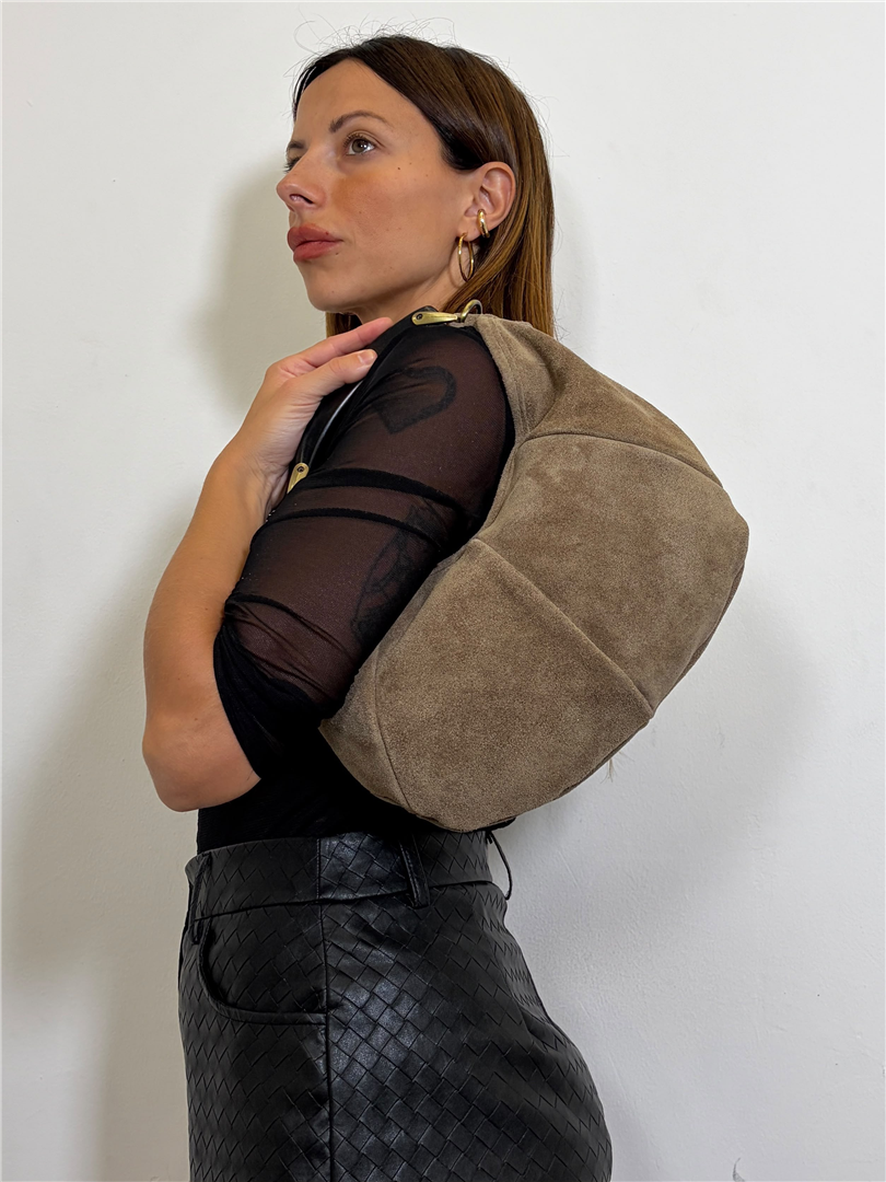 Borsa A Mano Hobo Manico Rigido Con Tracolla - Divisione Chickster's cod. M3609  color:taupe scuro