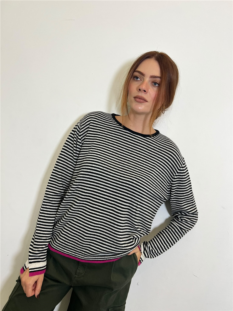 Pullover A Righe - Please cod. M646211780  color:panna/nero