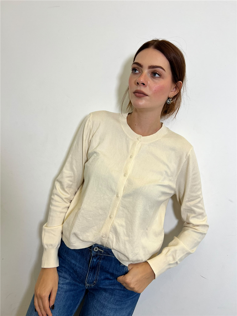 Cardigan Girocollo - Please cod. M692023817  color:panna