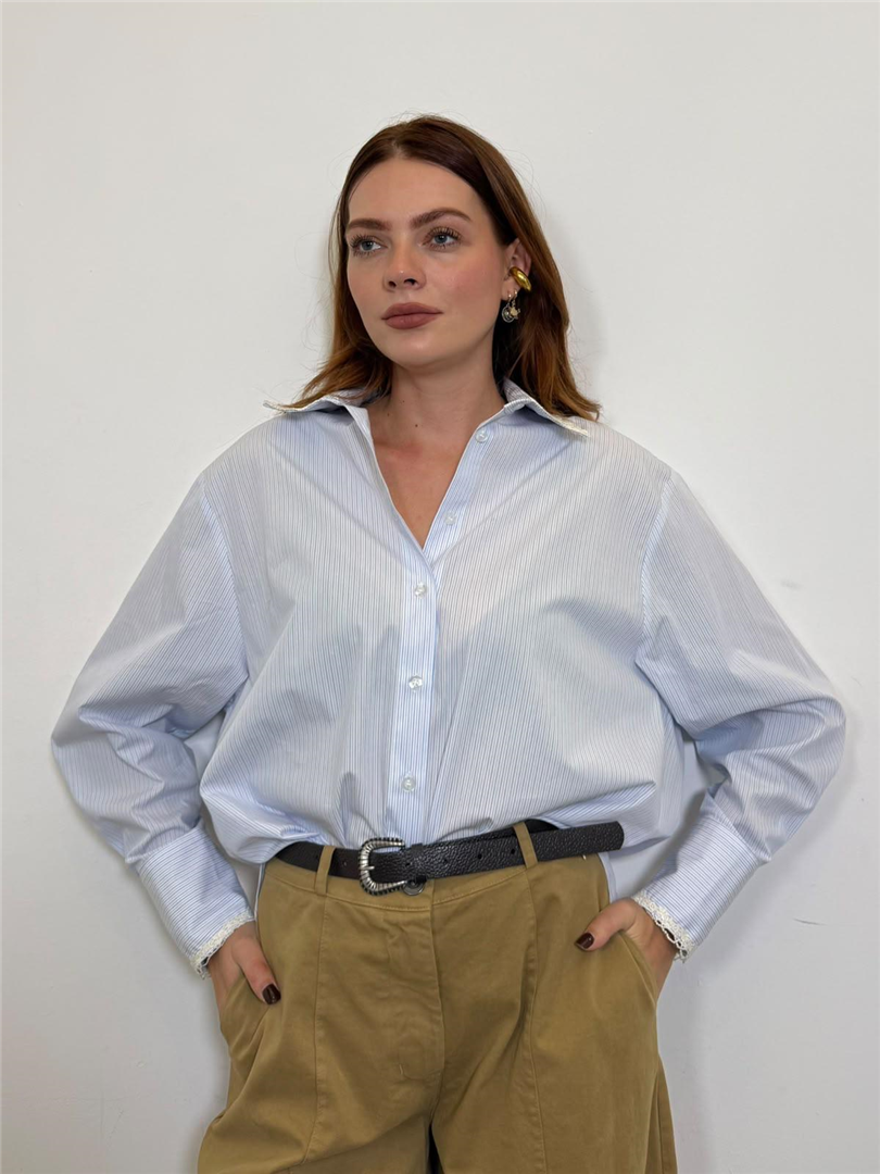 Camicia A Righe Con Dettaglio Ricami - Philia Loft cod. M03E0001  color:azzurro