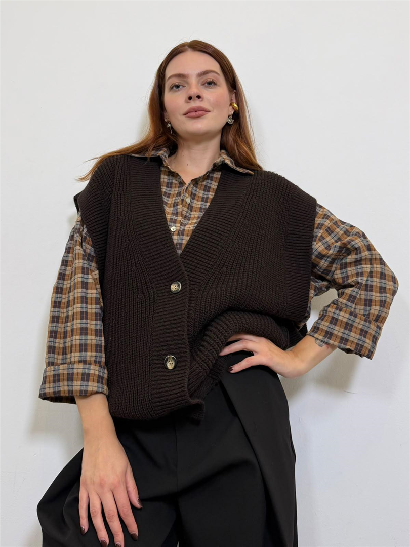 Gilet Over Con Bottoni - Souvenir cod. S40B0056  color:moro