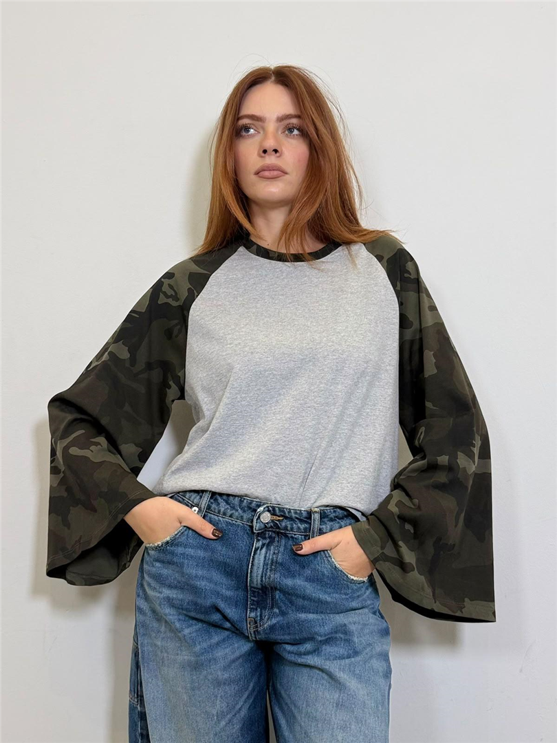 Tshirt Con Manica Ampia Camouflage - Vicolo cod. UAC0173  color:grigio/army