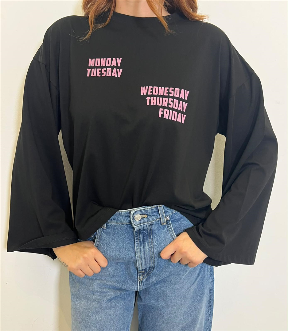 Tshirt Manica Ampia Stampa Weekend - Vicolo cod. RAC0310  color:nero/rosa