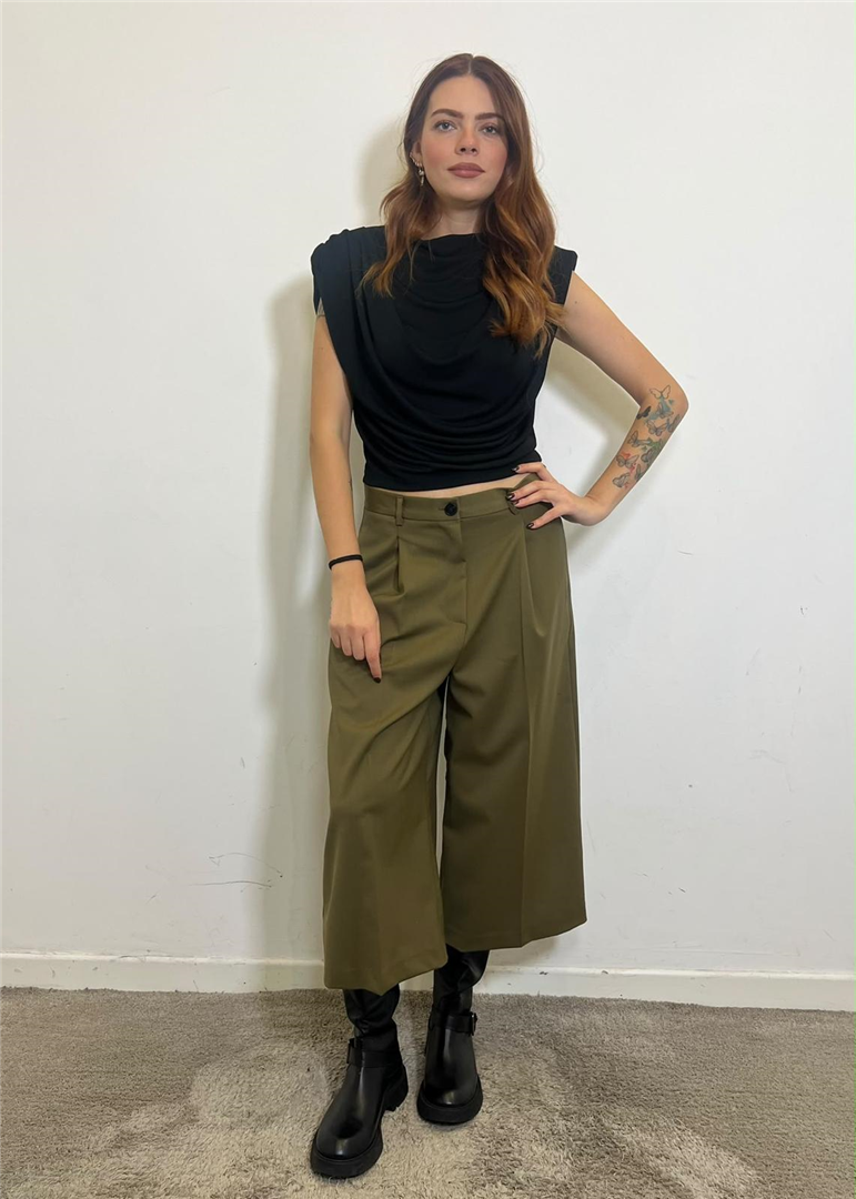 Pantalone Cropped Sartoriale Con Pinces - Vicolo cod. TAC1463  color:kaki