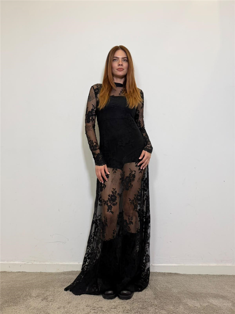 Nara Dress Abito Lungo In Pizzo Floreale - Silence Limited cod. SLAB038  color:black