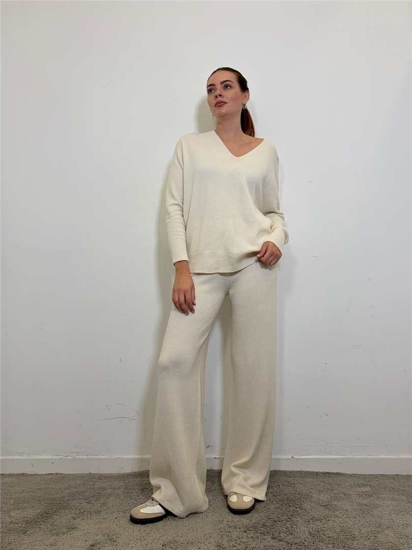 Completo Maglia Over Scollov Pantalone - Haveone cod. HNC_R013  color:panna