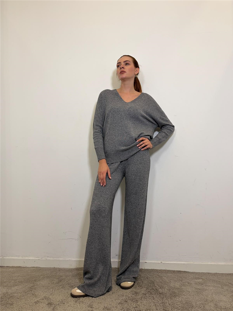 Completo Maglia Over Scollov Pantalone - Haveone cod. HNC_R013  color:grigio
