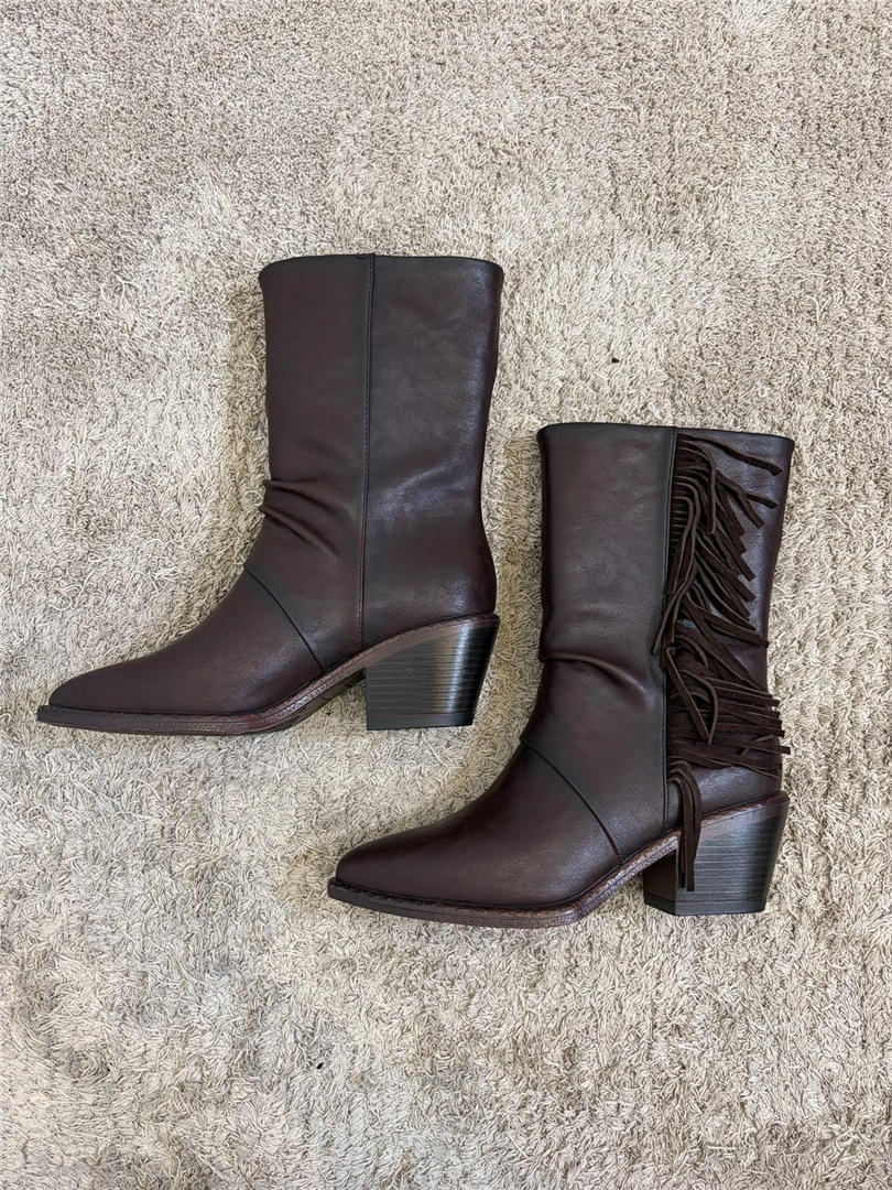 Texano Con Frange Gambale Medio Tacco 5 - Gold&gold cod. FS15P  color:brown