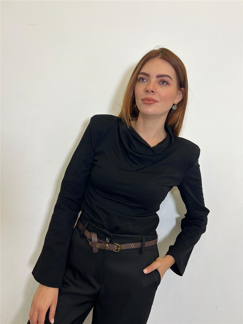 T Shirt Collo Drappeggiato Con Spalline - Haveone cod. TVS_R050  color:nero