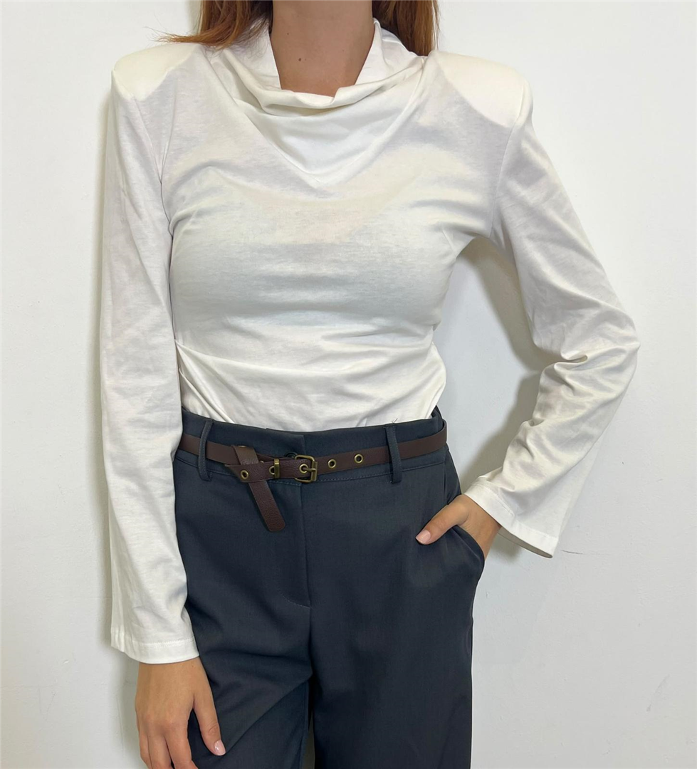 T Shirt Collo Drappeggiato Con Spalline - Haveone cod. TVS_R050  color:panna