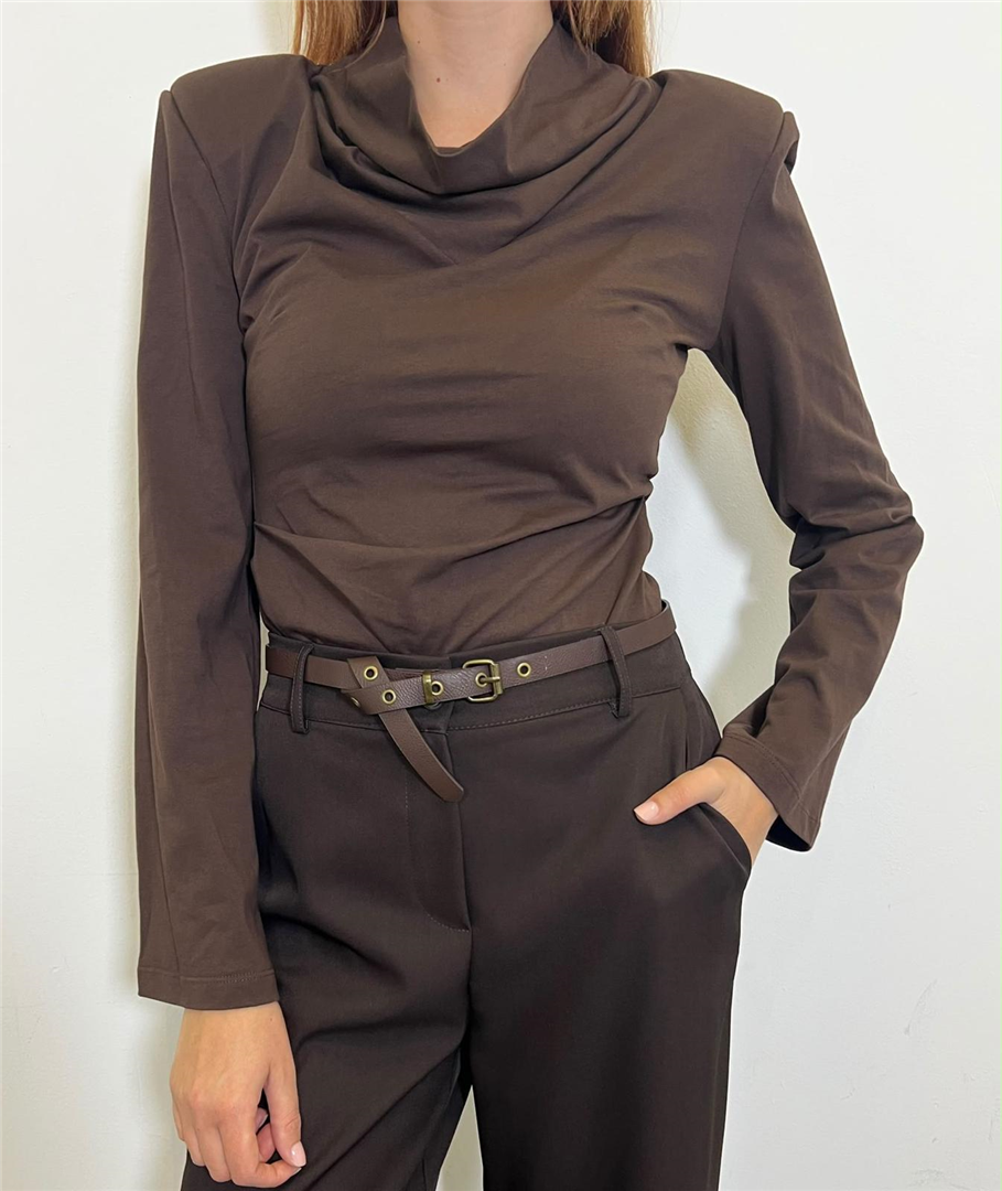 T Shirt Collo Drappeggiato Con Spalline - Haveone cod. TVS_R050  color:moro