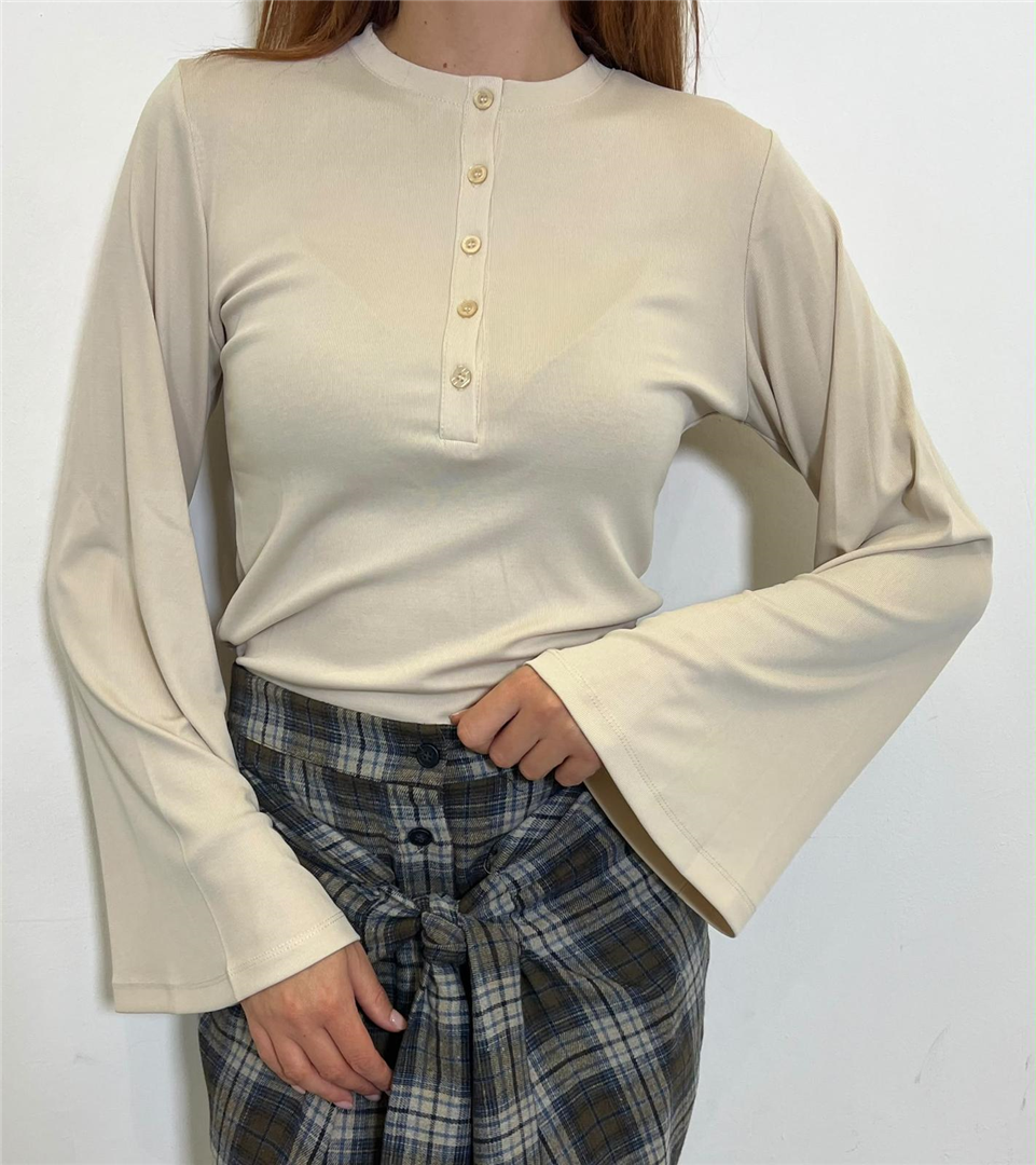 Maglia Serafino Con Manica Ampia - Haveone cod. MSH_R245  color:casha