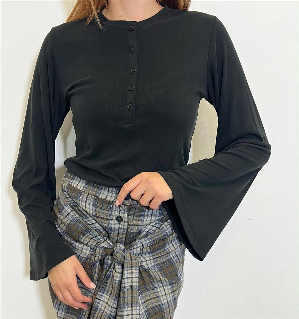 Maglia Serafino Con Manica Ampia - Haveone cod. MSH_R245  color:nero