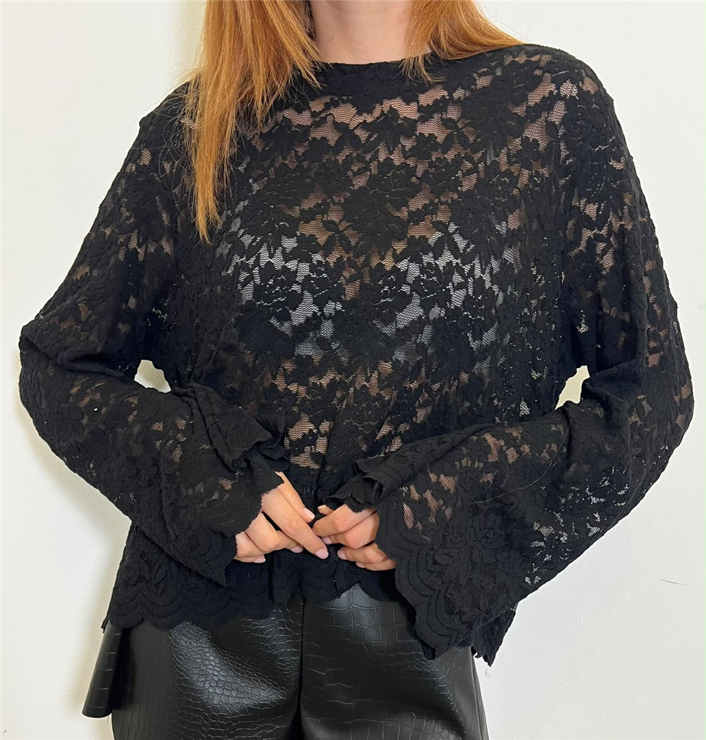 T Shirt Pizzo Manica Campana - Haveone cod. TVS_R046  color:nero