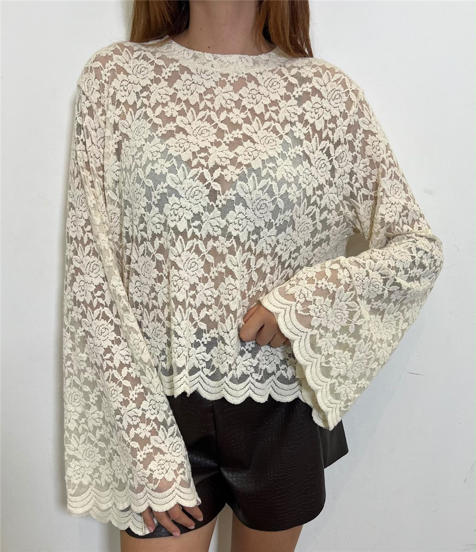 T Shirt Pizzo Manica Campana - Haveone cod. TVS_R046  color:burro
