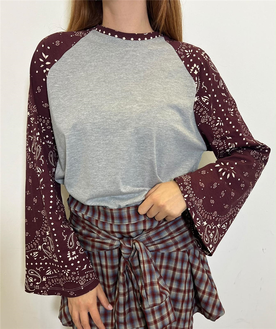 Maglia Manica Contrasto - Haveone cod. MVS_R251  color:grigio/bordeaux