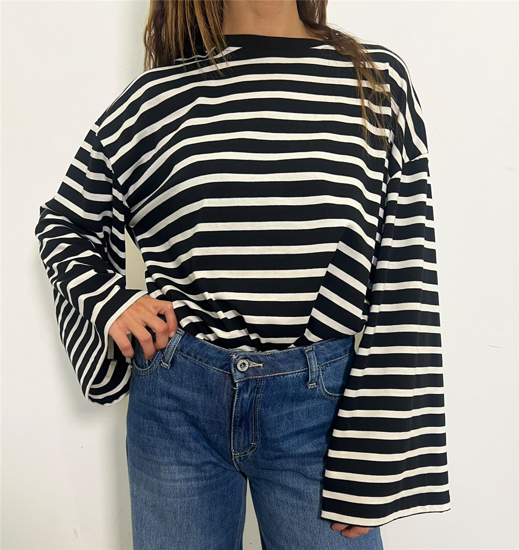 Tshirt A Righe Manica Ampia - Philia Loft cod. D03N0621  color:nero