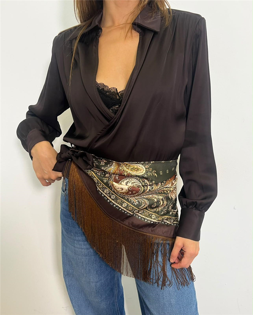 Camicia In Viscosa Con Spalline E Fonedo Foulard Asimmetrico - Philia Loft cod. S03E0765  color:moro