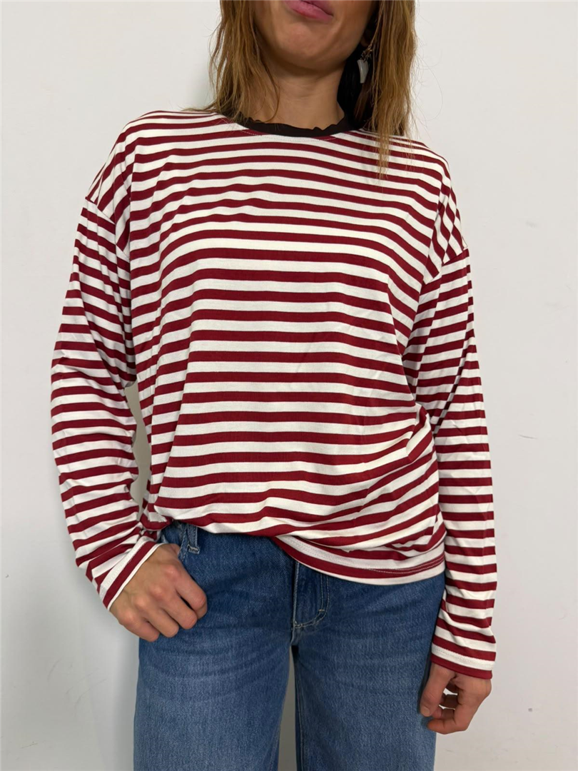 Maglia Scatola Collo Contrasto Rigata - Haveone cod. MXT_R198  color:grigio melange/blu/bordeaux