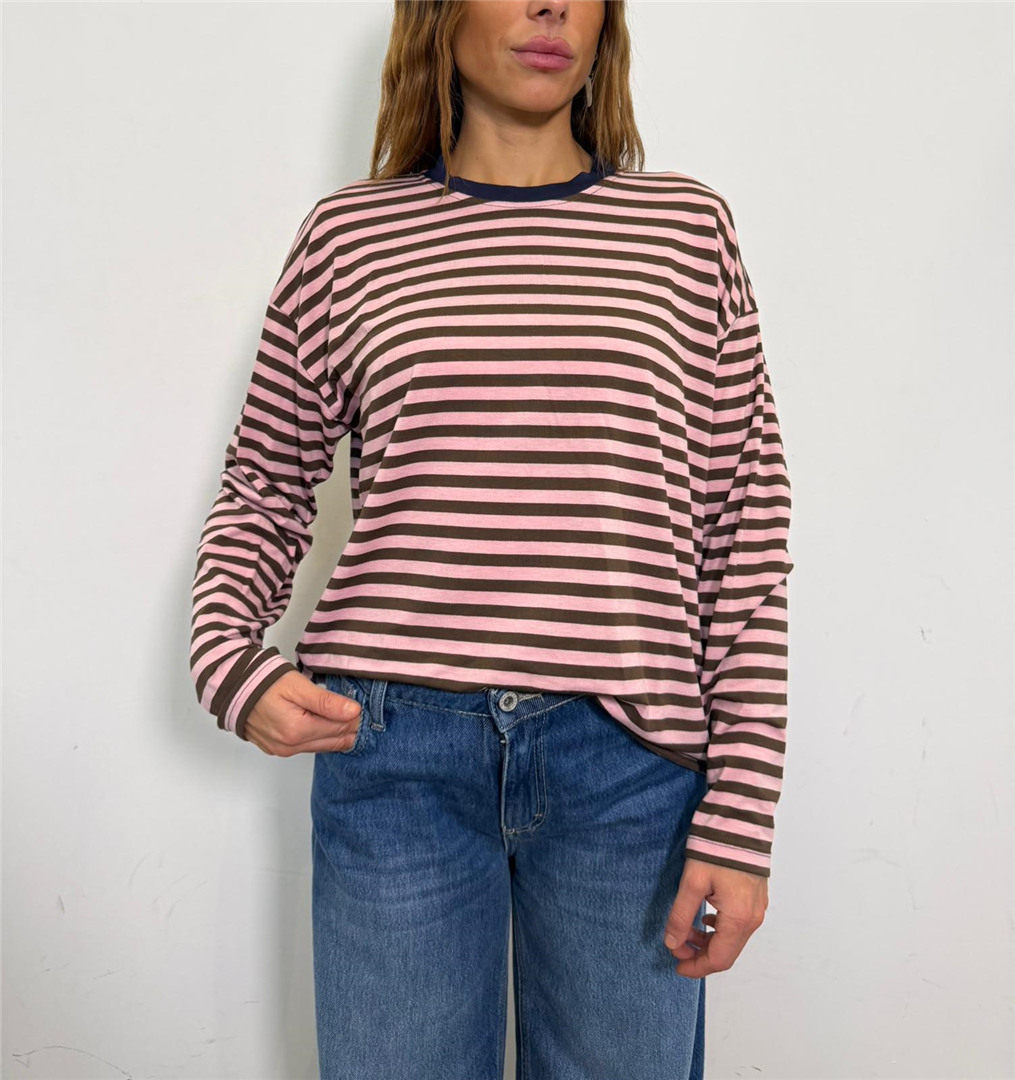 Maglia Scatola Collo Contrasto Rigata - Haveone cod. MXT_R198  color:blu/moro/rosa