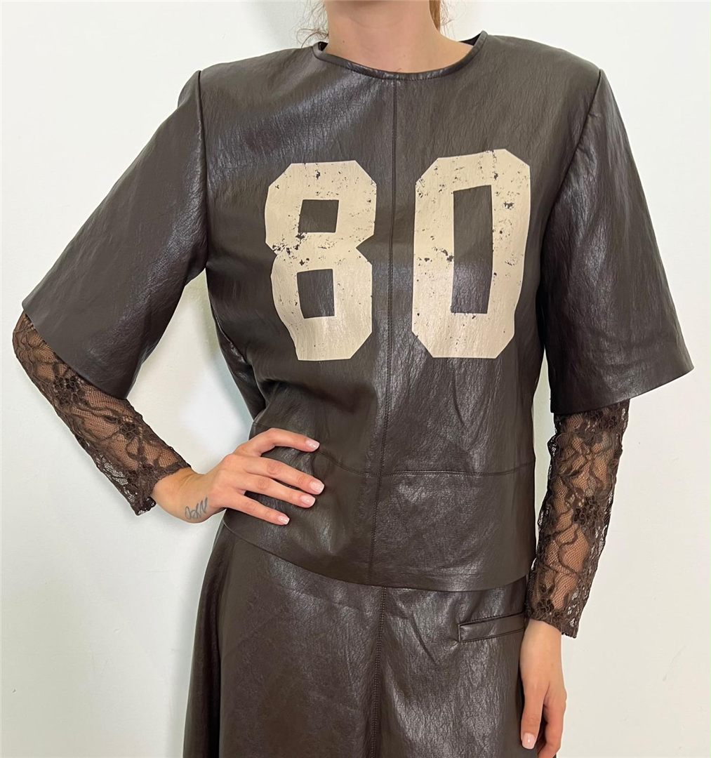 Tshirt Effetto Pelle Maniche In Pizzo Stampa 80 - Souvenir cod. S40M1169  color:moro