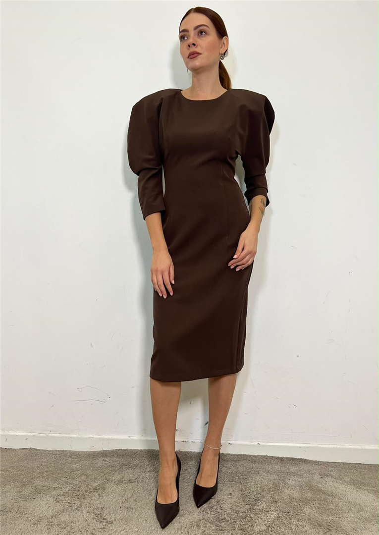 Abito Midi Con Maxi Spalle - Souvenir cod. F40X1136  color:nutella