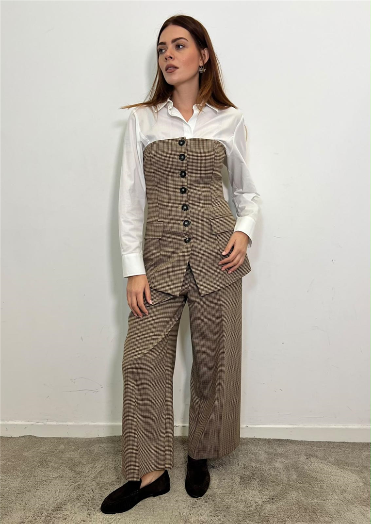 Top Senza Maniche Con Bottoni E Fantasia Microcheck - Imperial cod. RHB2MCN  color:cammello/bordeaux