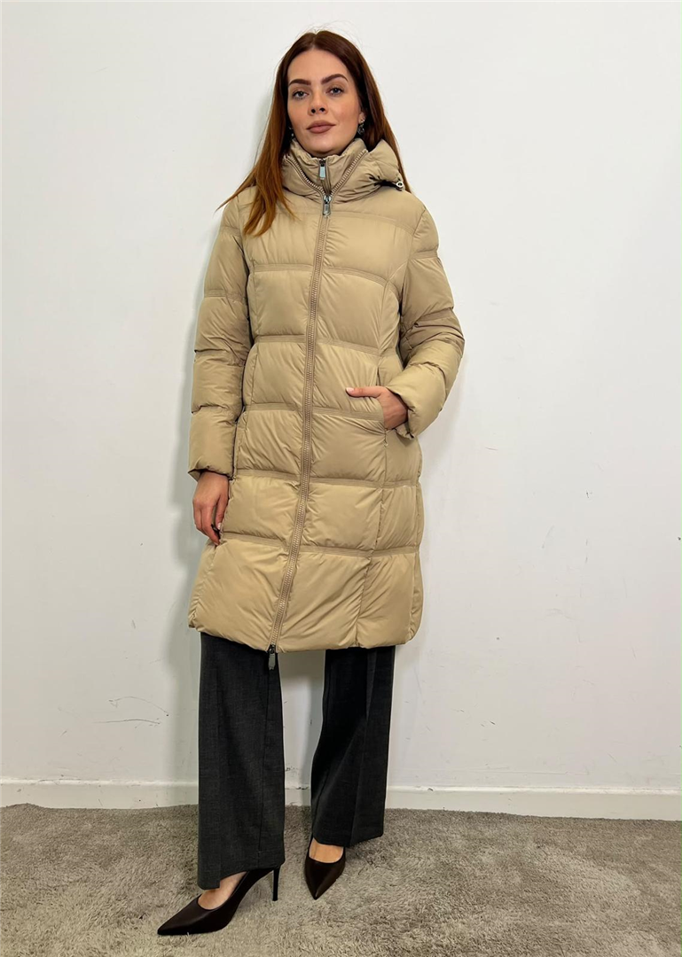 Piumino Lungo Con Cappuccio - Please cod. I8911G6812  color:beige