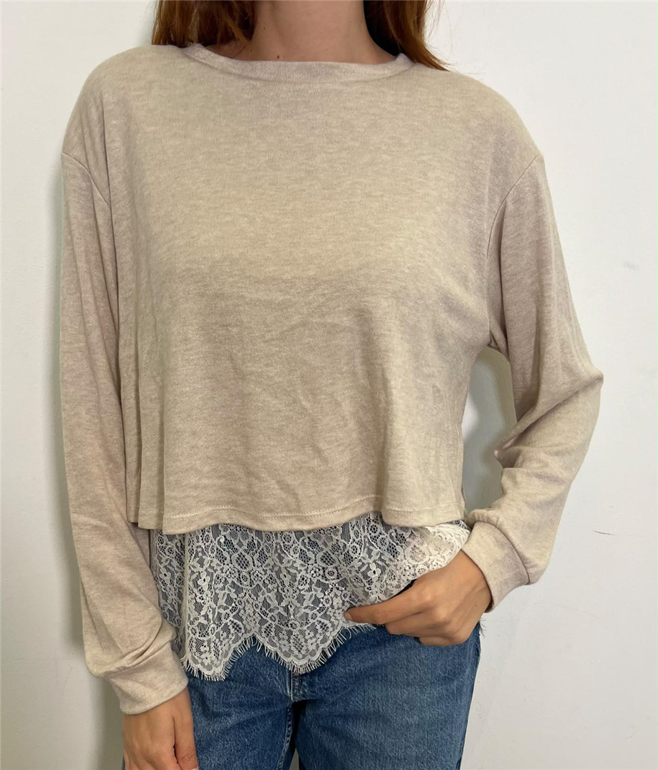 Maglia Con Pizzo Alto Sul Fondo - Haveone cod. MMA_R276  color:burro