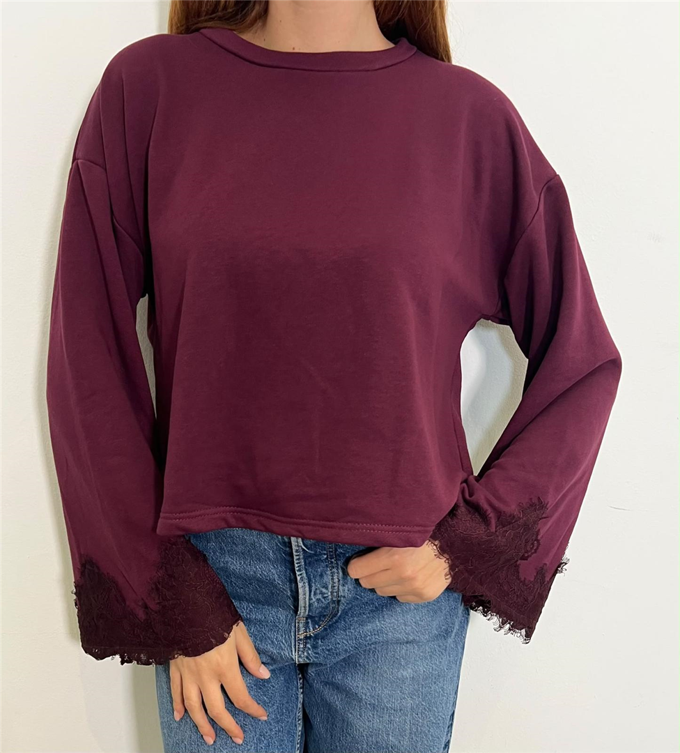Maglia Girocollo Over Maniche Ampie Con Pizzo - Haveone cod. MMA_R278  color:vino