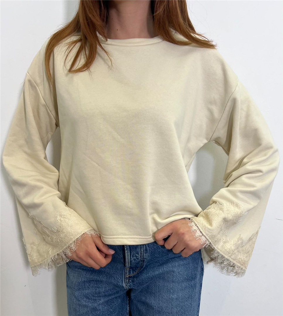Maglia Girocollo Over Maniche Ampie Con Pizzo - Haveone cod. MMA_R278  color:burro
