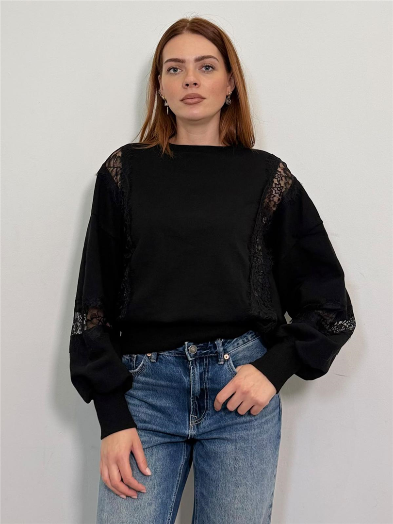 Felpa Con Pizzo - Haveone cod. FMA_R049  color:nero