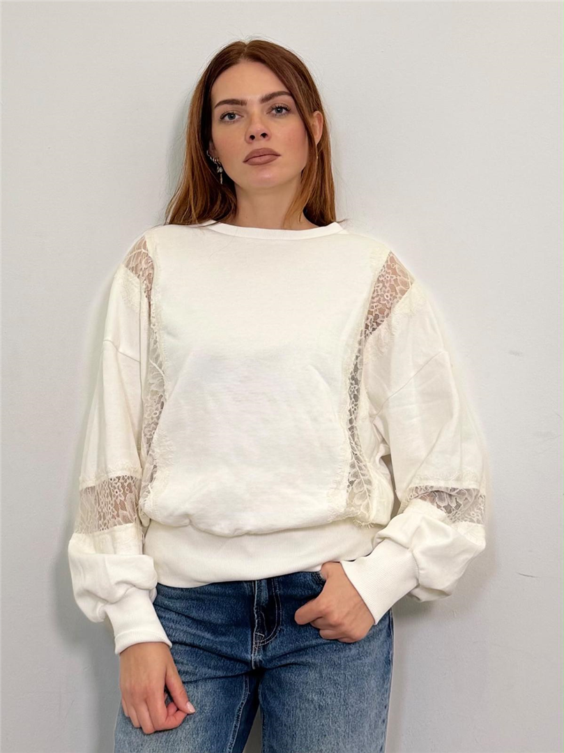 Felpa Con Pizzo - Haveone cod. FMA_R049  color:panna