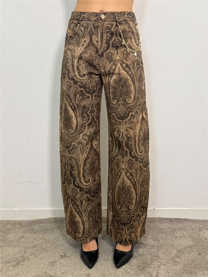 Pantalone Palazzo Fantasia Paisley Con Catena - Imperial cod. P8H2MSG  color:beige/moro