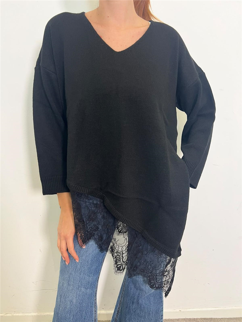 Maglia Con Spacco Laterale Con Pizzo - Vicolo cod. 7AC7242  color:nero