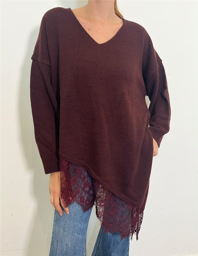 Maglia Con Spacco Laterale Con Pizzo - Vicolo cod. 7AC7242  color:bordeaux